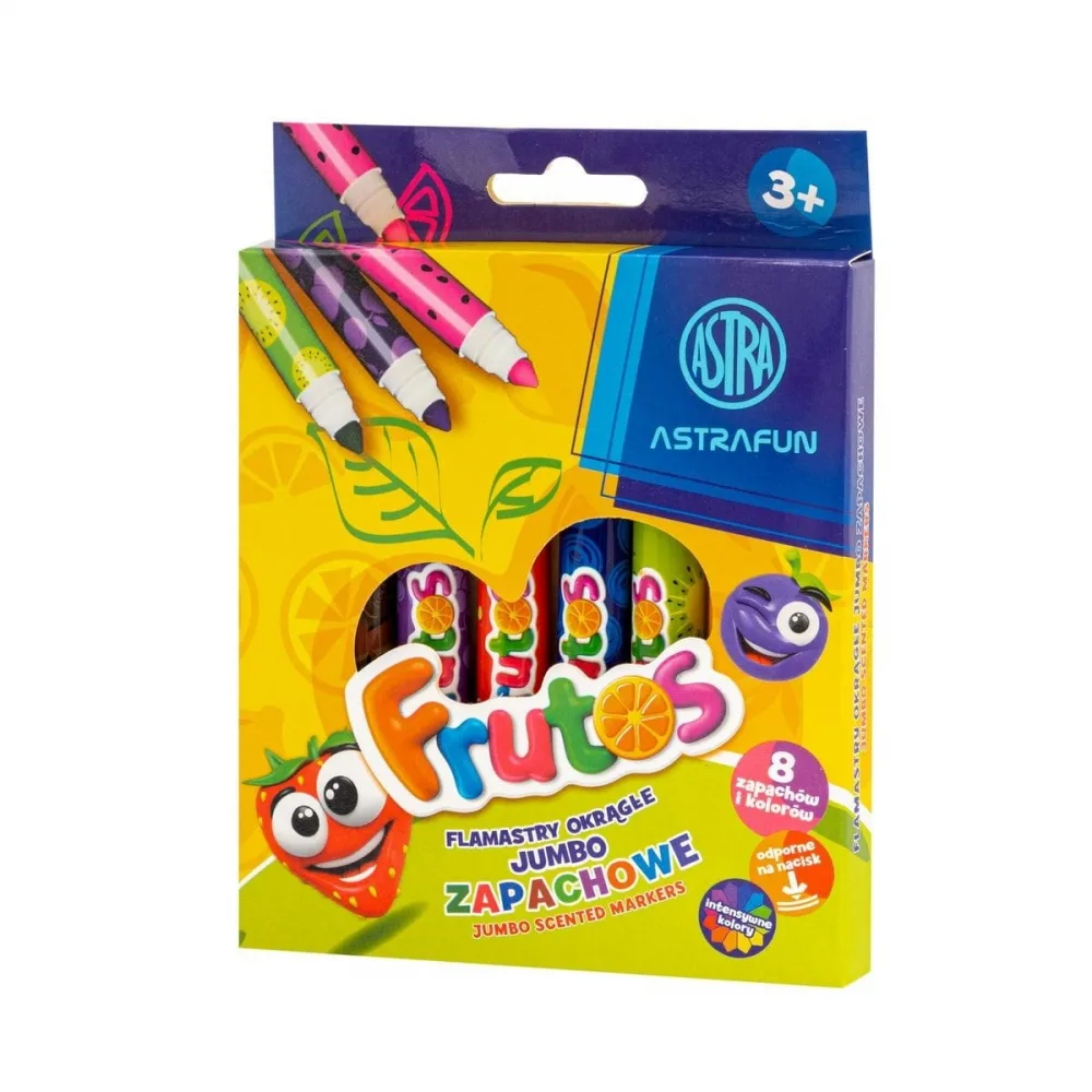 Комплект флумастери, Astra, JUMBO, FRUTOS, Ароматизирани, 8 цвята