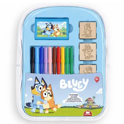 Творческа раница Bluey с 10 миещи се флумастера, 4 печата и 30 стикера