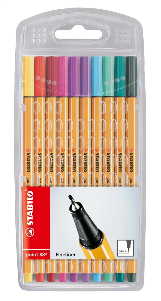 Комплект тънкописци, Stabilo, Point 88 fine 0.4, 10 цвята