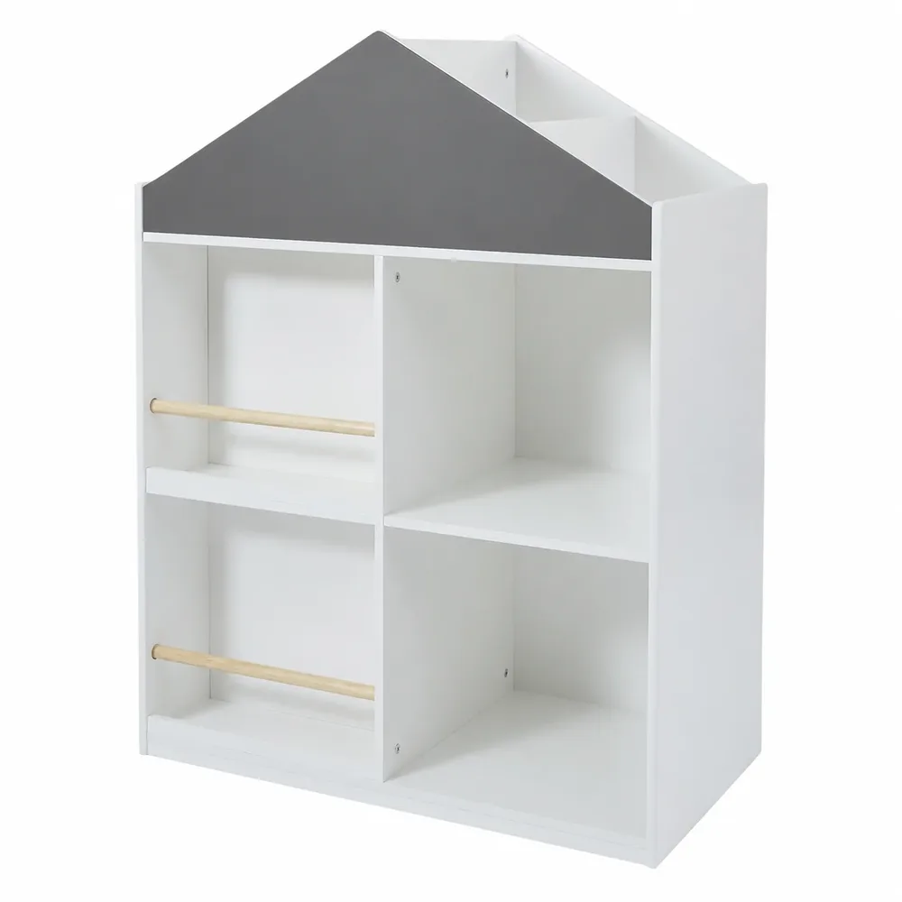 Детска Етажерка за Играчки и Книги GINGER HOME, Къща с Рафтoве, Монтесори, Бяла, 72.5x40x95.8 см