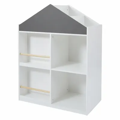 Детска Етажерка за Играчки и Книги GINGER HOME, Къща с Рафтoве, Монтесори, Бяла, 72.5x40x95.8 см