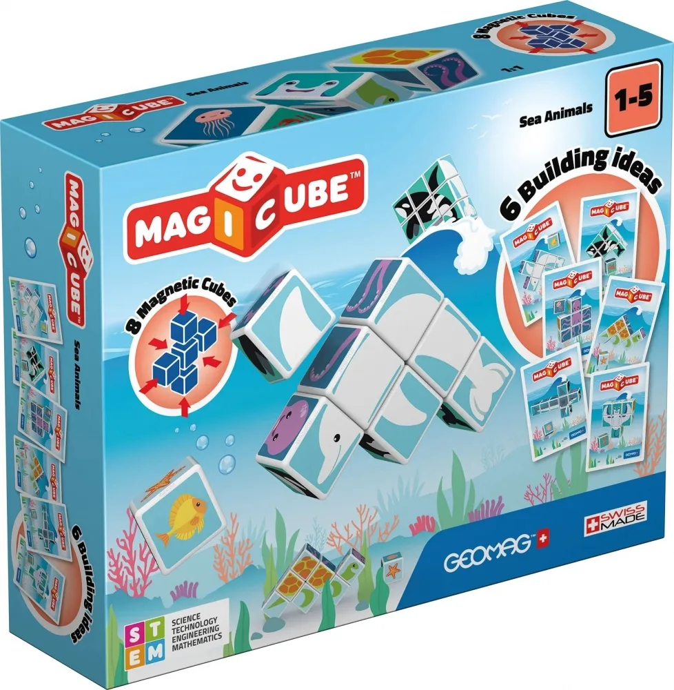 Магнитен конструктор, Geomag, Magicube, Морски животни и карти 146, 11 части