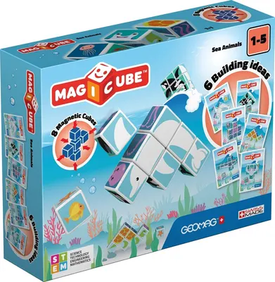 Магнитен конструктор, Geomag, Magicube, Морски животни и карти 146, 11 части