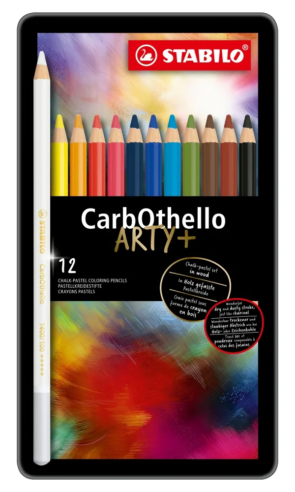 Комплект пастелни моливи, Stabilo, CarbOthello, метална кутия, 12 цвята