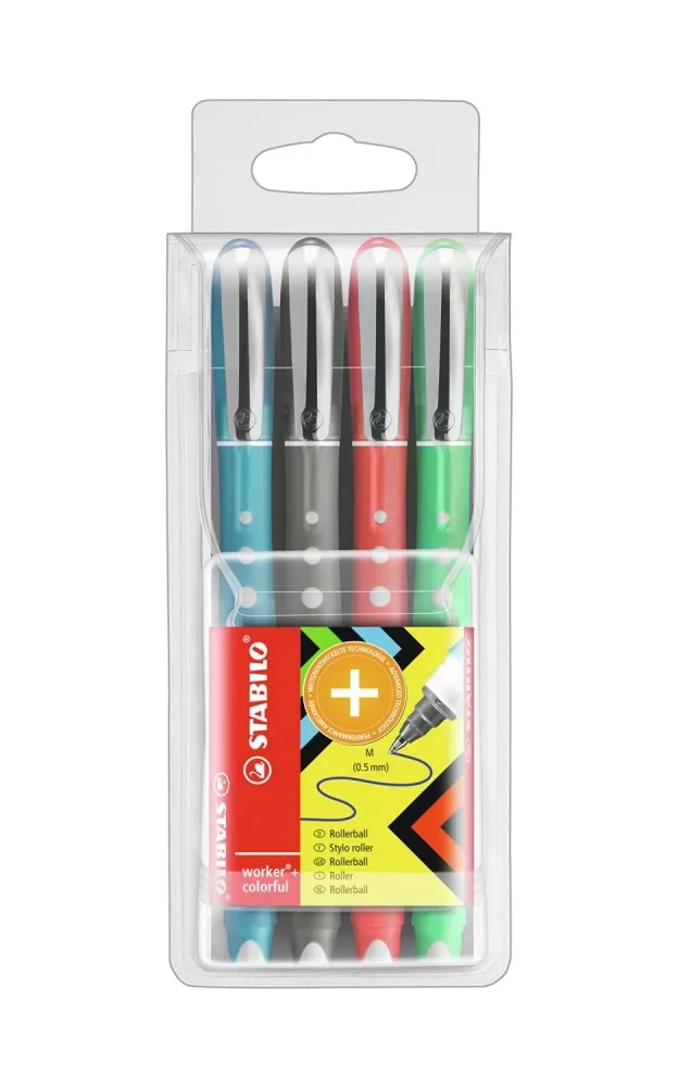 Комплект химикалки, Stabilo, Worker+colorful, 4 цвята