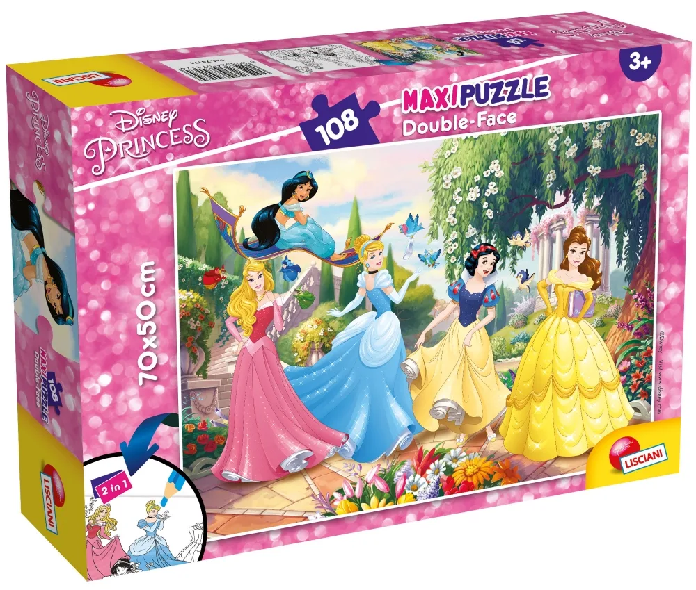 Пъзел, Lisciani, Disney Princess, Принцеси, Двулицев пъзел 108 части