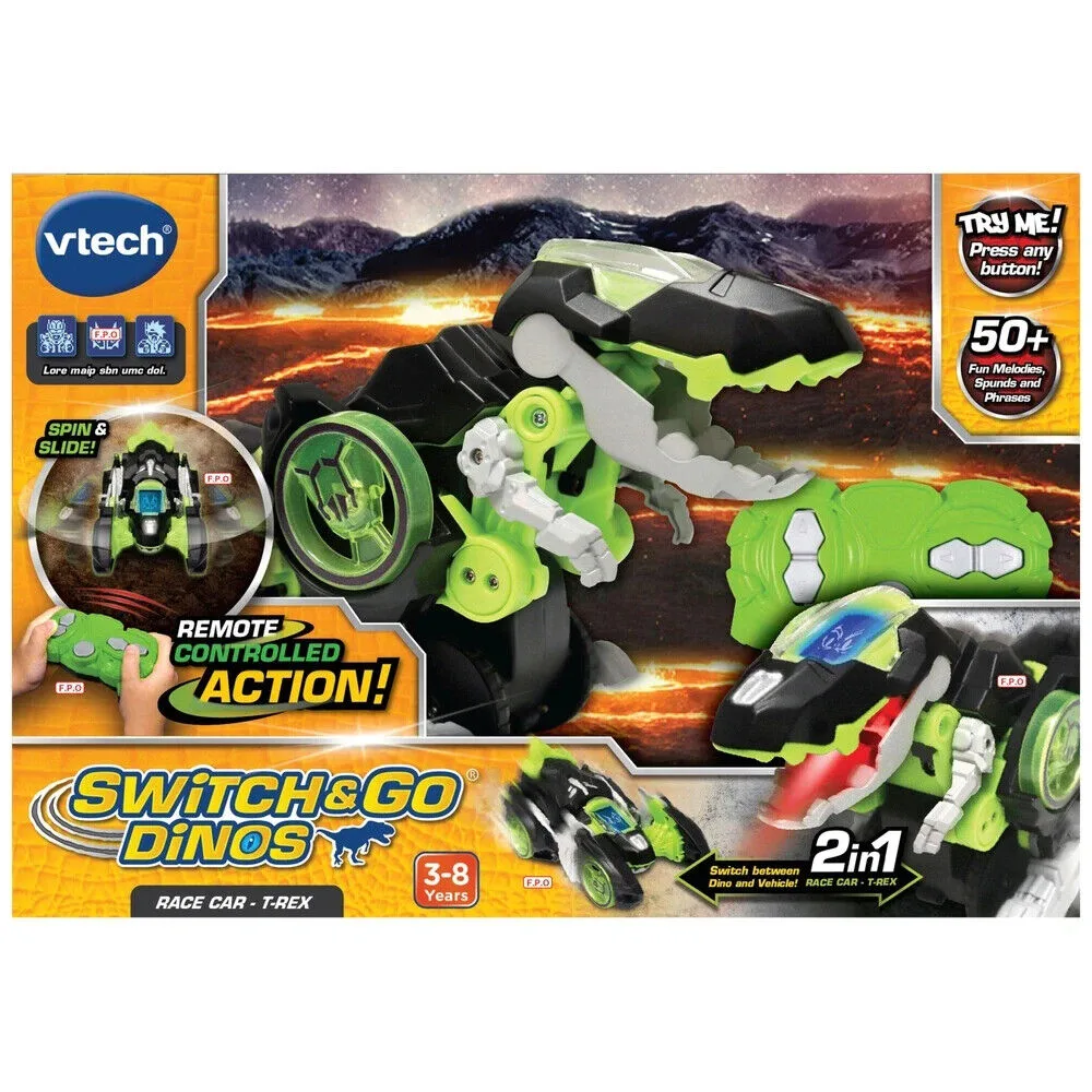 Интерактивна играчка, Vtech, Трансформер Riot, RC Автомобил и Динозавър T-Rex 2 в 1, Зелен