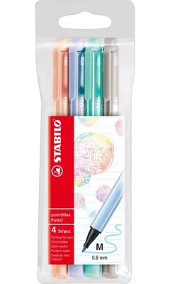 Комплект флумастери, Stabilo, pointMax Pastel, 4 цвята