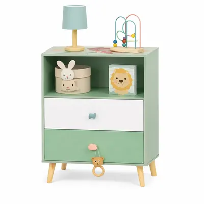 Детски Шкаф за Играчки и Дрехи GINGER HOME, Етажерка за Детска Стая с 2 чекмеджета, Мече, FOREST