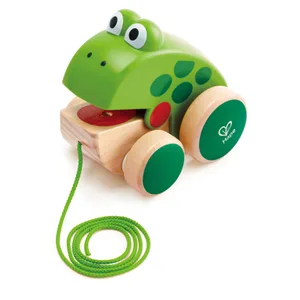 Дървена играчка за дърпане, Hape, Жабка, 11.9 х 9.7 х 8.5 см