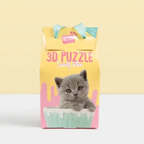 Детски 3D пъзел със сиво коте в чаша