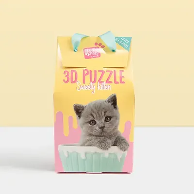 Детски 3D пъзел със сиво коте в чаша