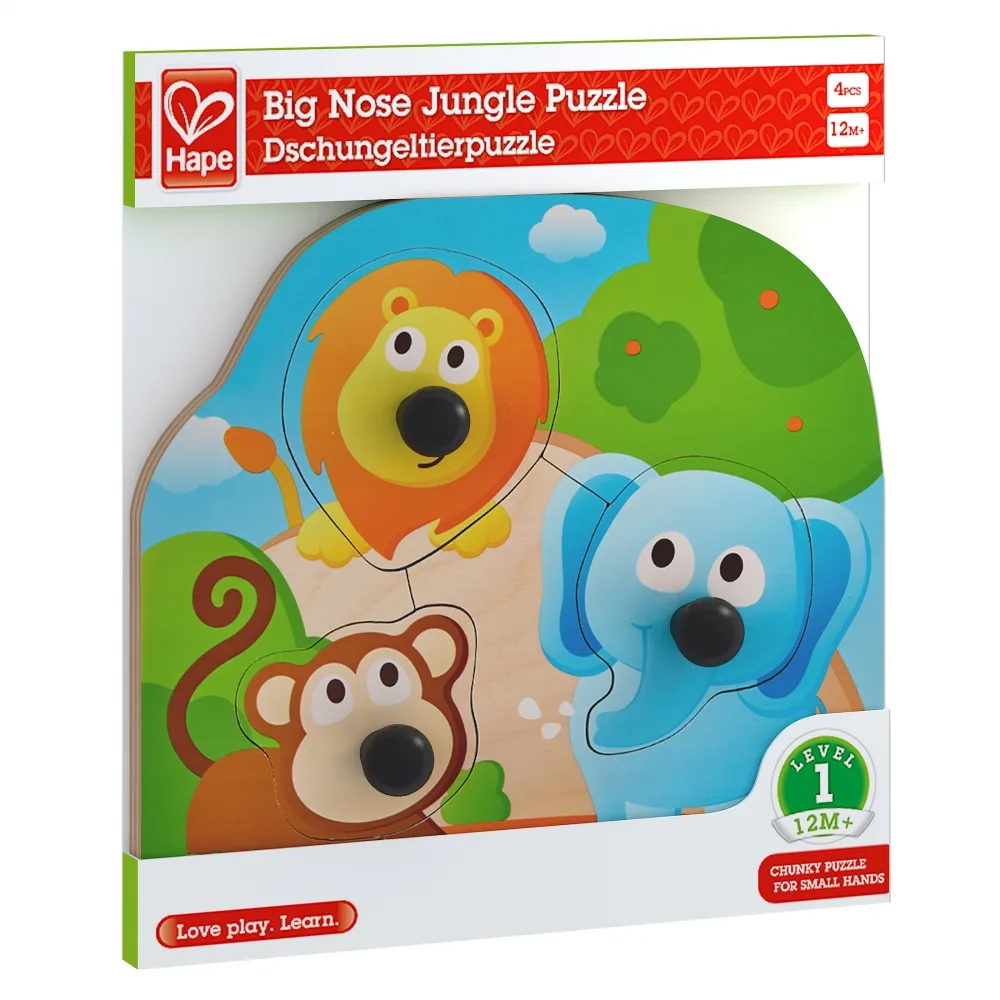 Бебешки дървен пъзел, Hape, Джунгла, 4 части