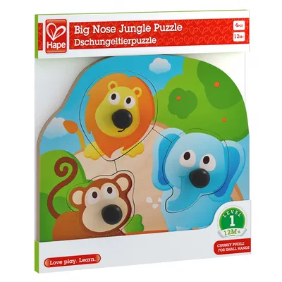 Бебешки дървен пъзел, Hape, Джунгла, 4 части