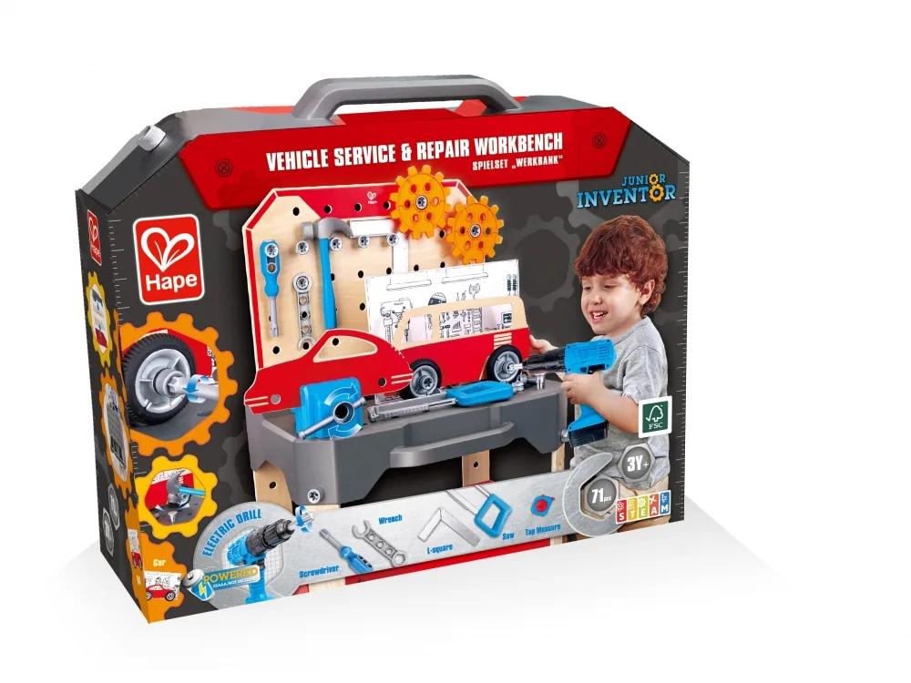 Детски игрален комплект, Hape, Многофункционална работна маса, 71 части