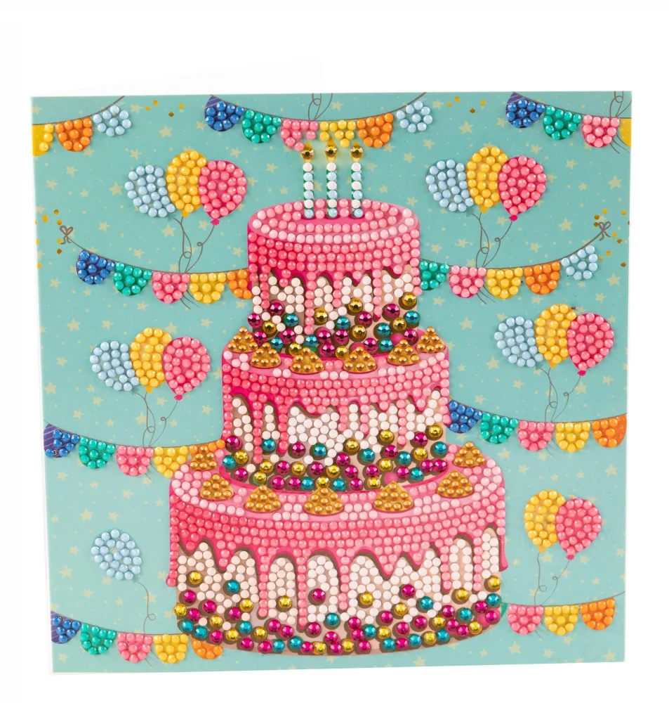 Комплект поздравителна картичка с диамантен живопис, Craft Buddy, Торта, 18 x 18 см