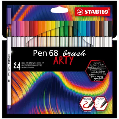 Комплект флумастери, Stabilo, Pen 68 Brush Arty, 24 цвята