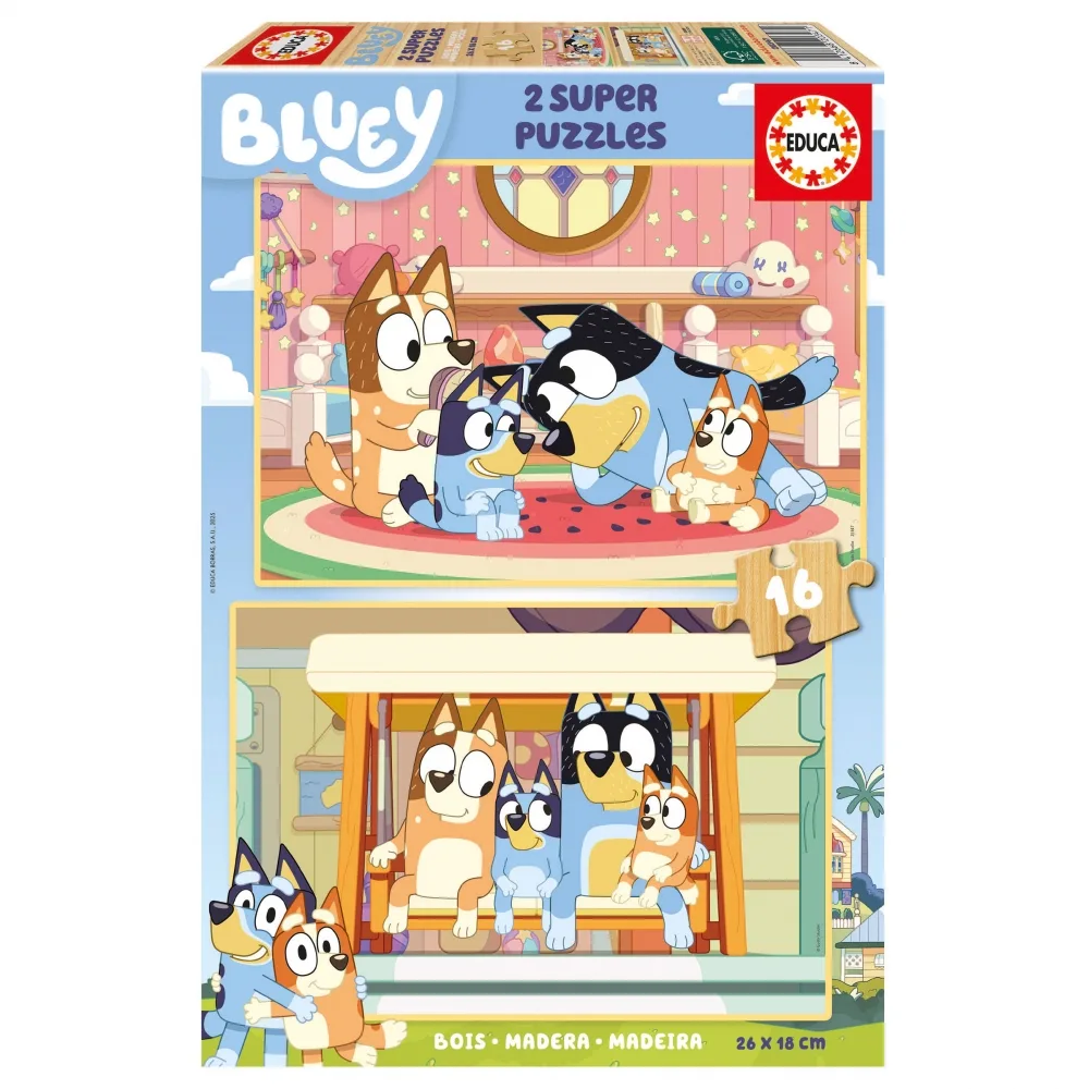 Дървен пъзел, Educa, Bluey, 2 х 16 части