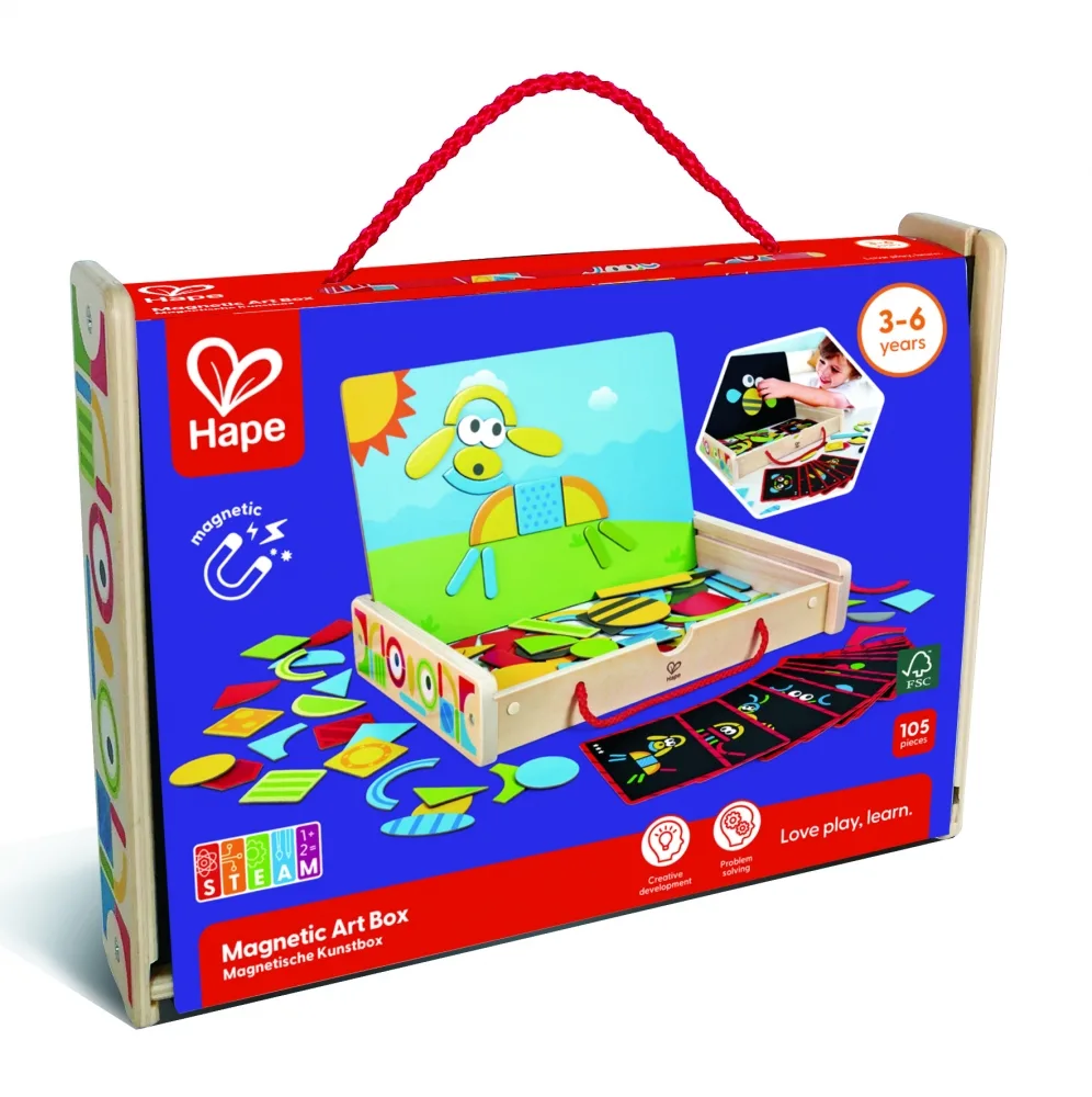 Творчески комплект, Hape, Магнитна арт кутия, 105 части