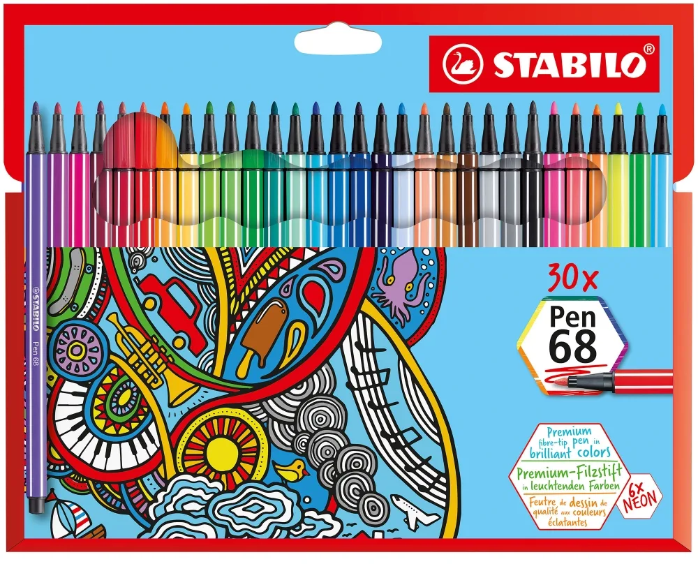 Комплект флумастери, Stabilo, Pen 68, 30 цвята