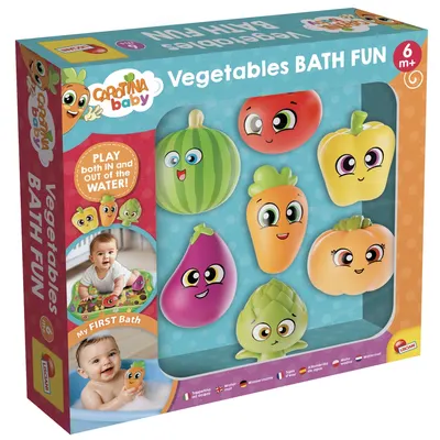 Комплект подложка и играчки за баня, Lisciani, Carotina, Зеленчуци, 8 части