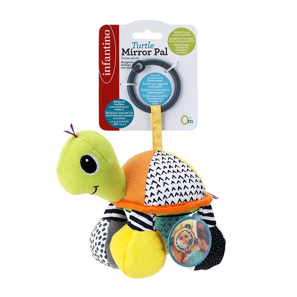 Бебешка мека играчка, Infantino, Зелена костенурка с огледало