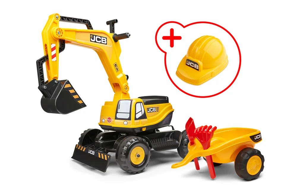 Детски багер с отваряща се седалка и каска JCB - жълт