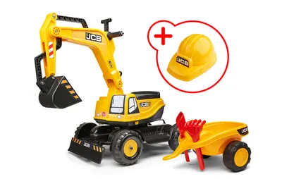 Детски багер с отваряща се седалка и каска JCB - жълт