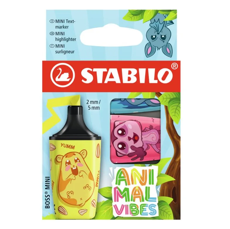 Комплект мини текст маркери, Stabilo, Boss Mini, Animal Vibes, 3 броя