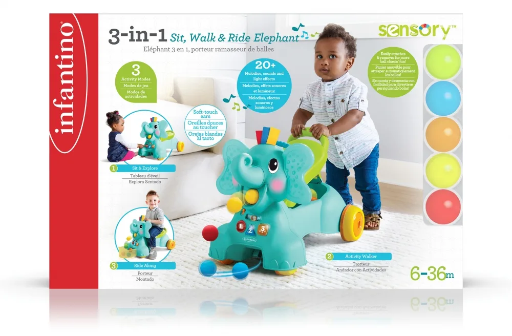 Интерактивна играчка, Infantino, 3 в 1 Слонче за яздене