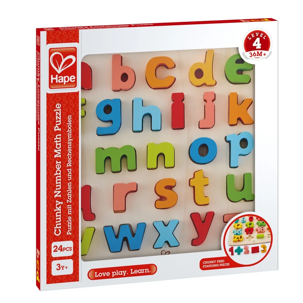 Дървен пъзел, Hape, Азбука малки букви, 24 части