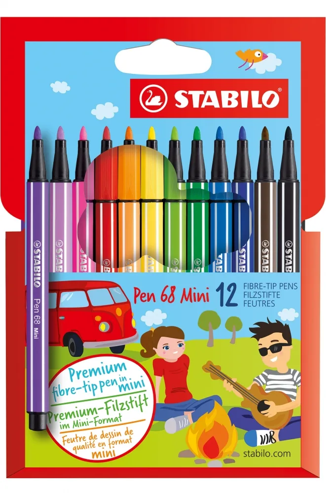 Комплект флумастери, Stabilo, Pen 68 Mini, 12 цвята