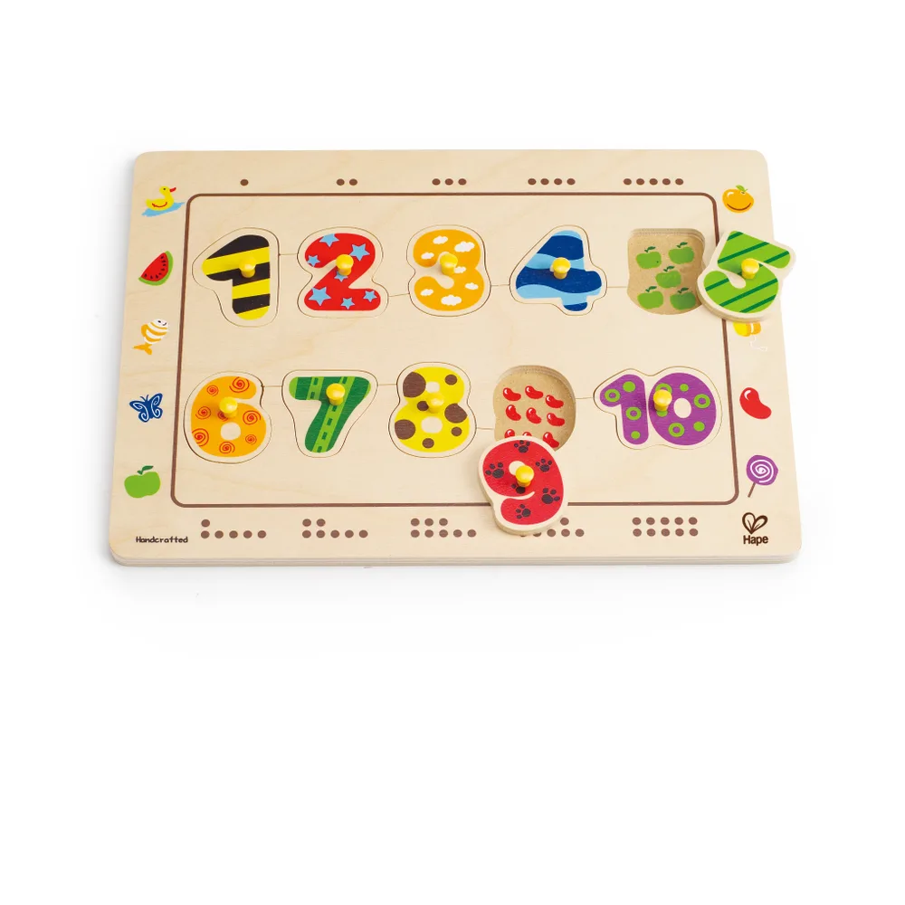 Дървен пъзел, Hape, Цифри и картинки