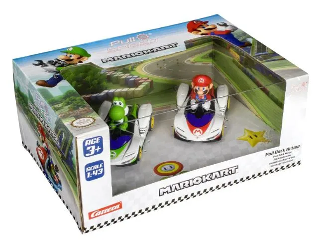 Комплект пулбек колички, Carrera, Super Mario, Марио и Йоши, 2 броя