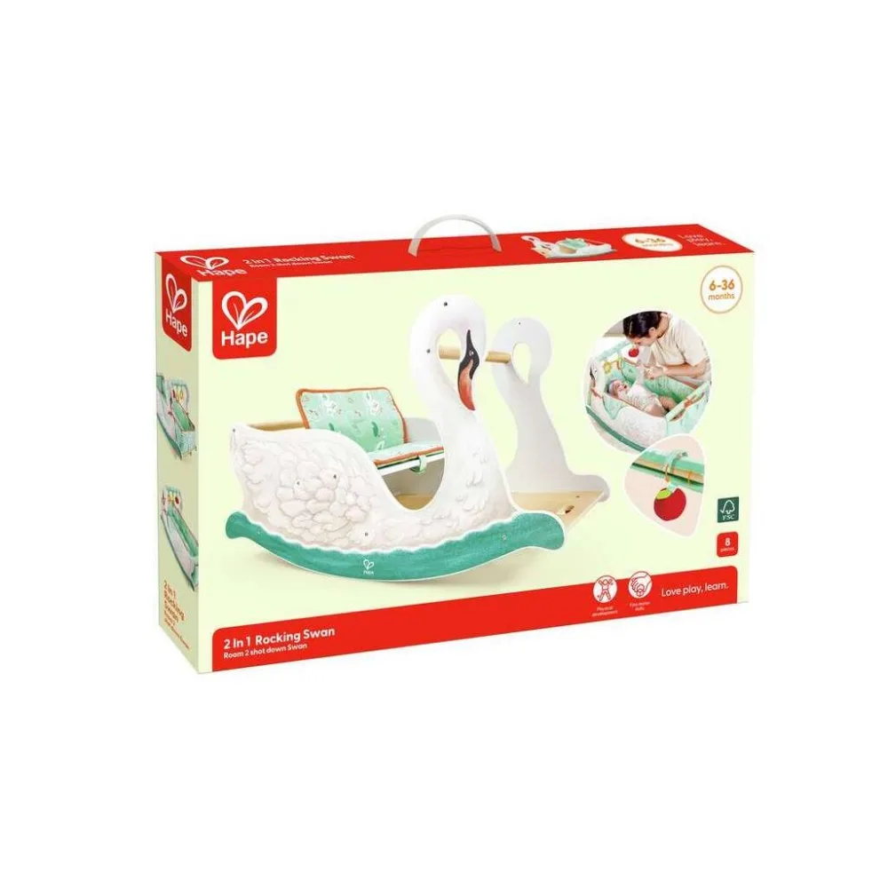 Дървена люлка 2 в 1, Hape, Лебед, 82,4 х 50,4 х 38,4см.