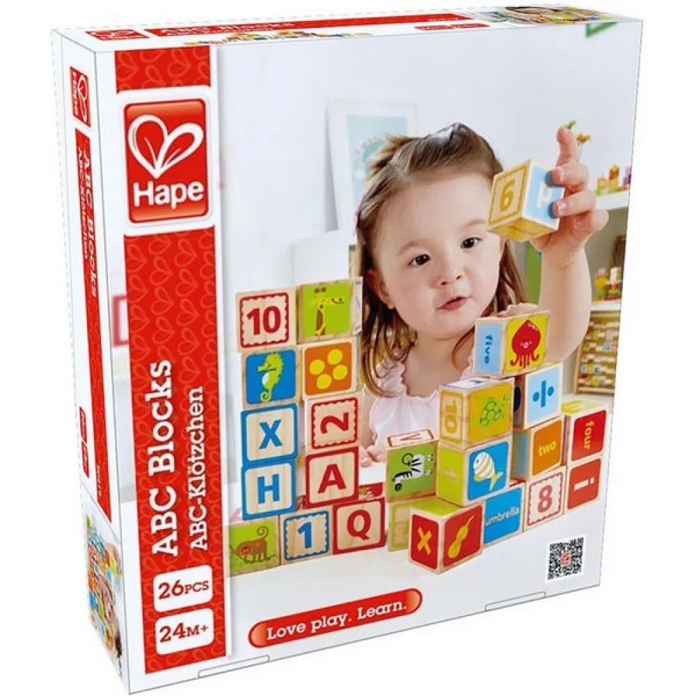 Дървен комплект, Hape, Дървени кубчета с букви, 26 части