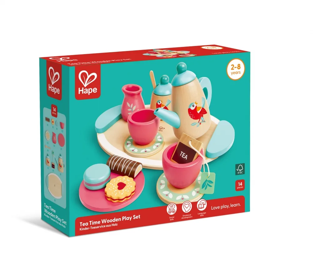 Дървен комплект за игра, Hape, Време за чай, 14 части