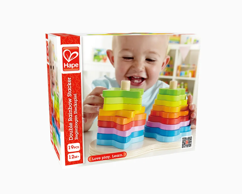 Дървен комплект, Hape, Цветни форми за подреждане, Дъга, 19 части