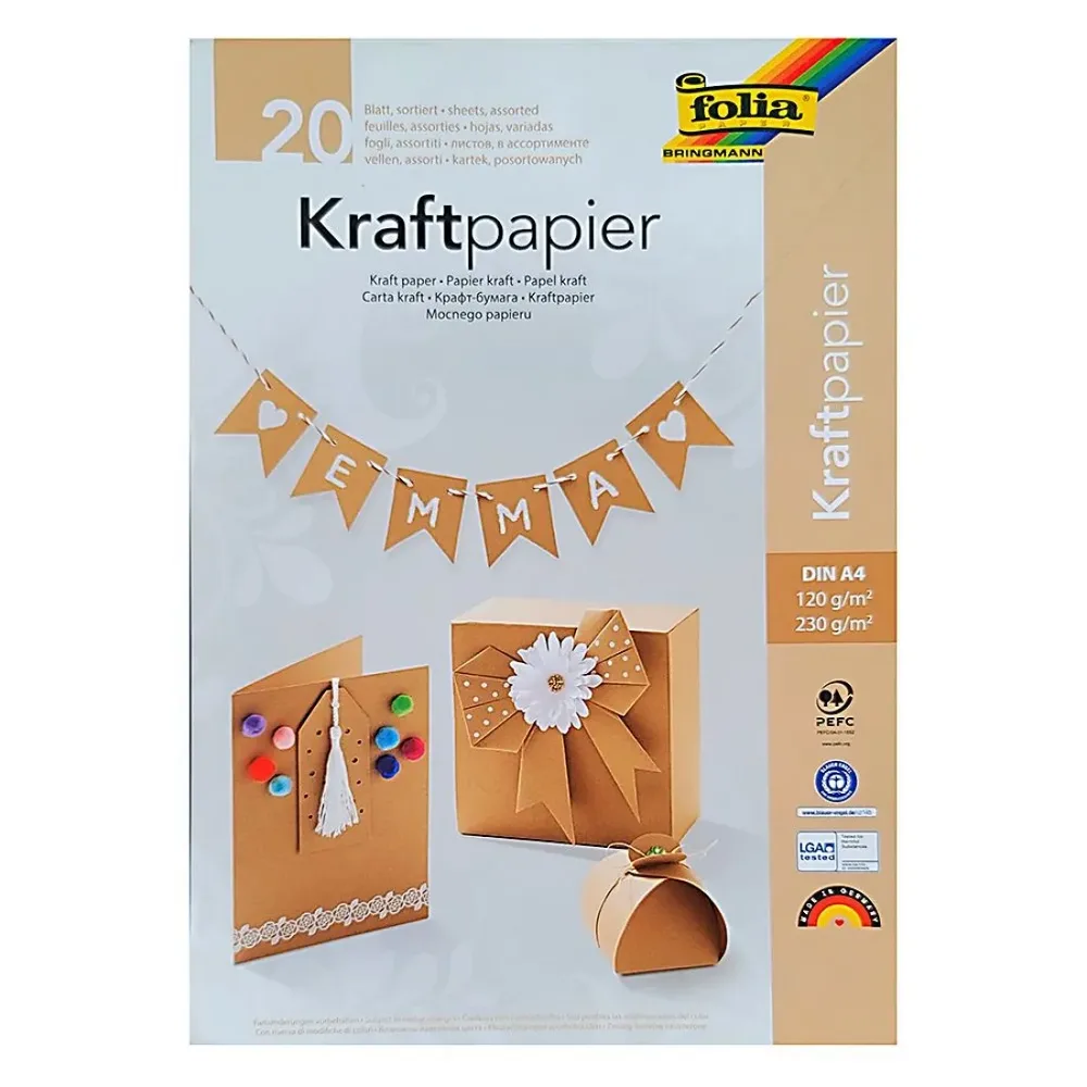 Комплект крафт картон и крафт хартия, 120/230 g/m², А4, асорти