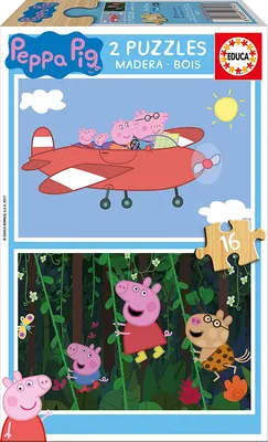 Дървен пъзел, Educa, Peppa Pig, 2 х 16 части