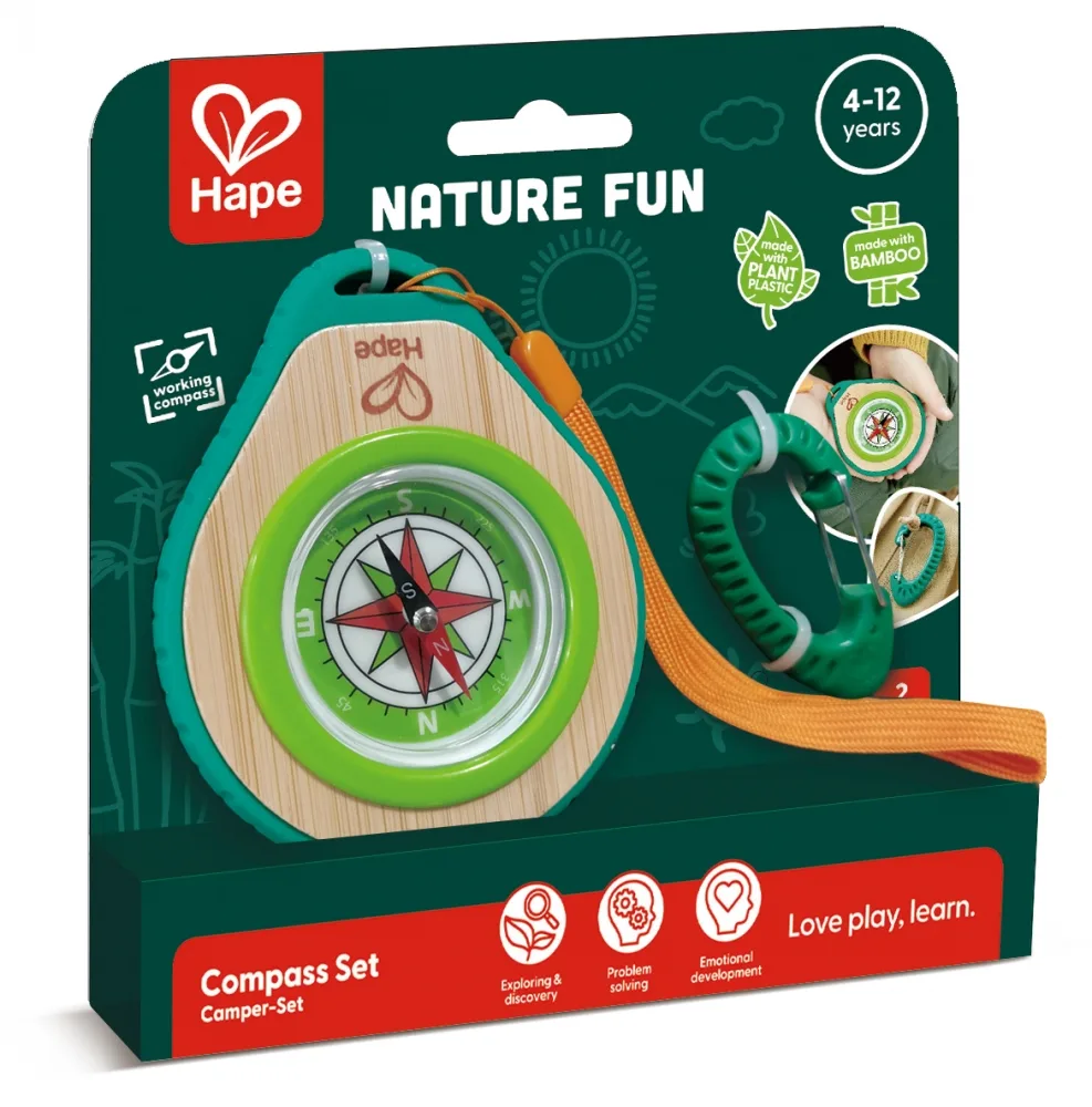 Детски компас от бамбук, Hape, С карабинер