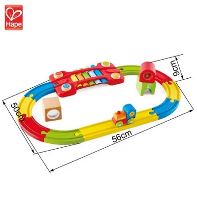 Дървен железопътен комплект, Hape, Сензорна железница, 14 части