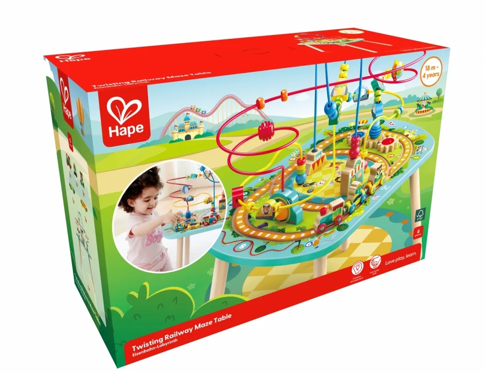 Дървена приключенска железопътна маса, Hape, 6 части