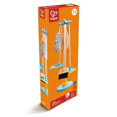 Детска играчка, Hape, Комплект метла и стойка за почистване, 6 части