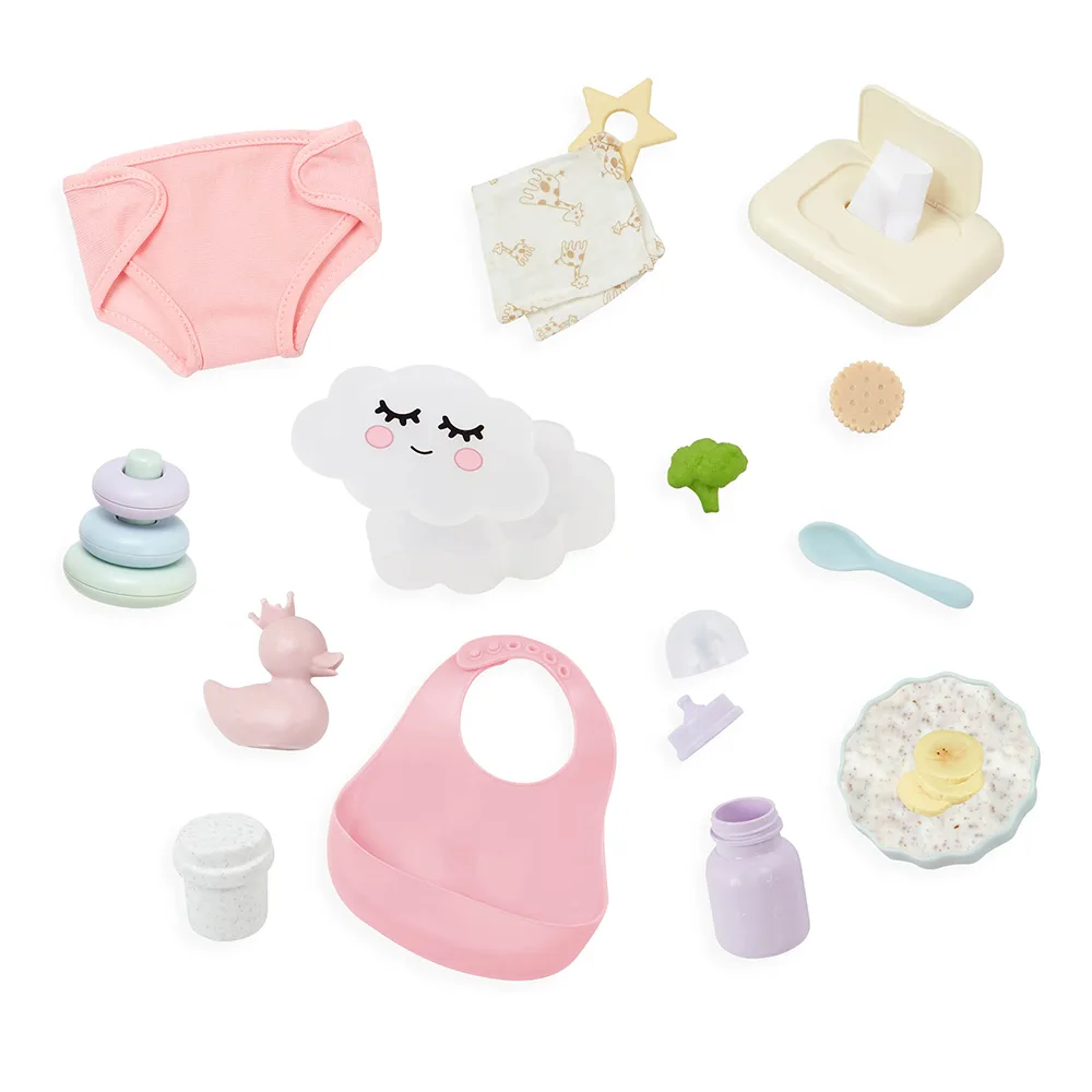 Комплект аксесоари за кукла, Battat, Lulla Baby, Основни неща за новородени, 19 части