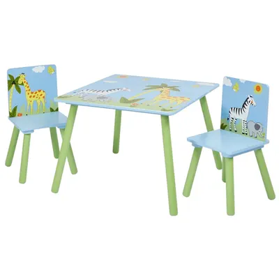 Детска Маса със Столчета GINGER HOME за Рисуване, Игра, Хранене, Дървена, Детска Стая SAVANNA