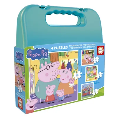 Прогресивен пъзел в куфар, Educa, Peppa Pig 4 в 1, 6-9-12-16 части