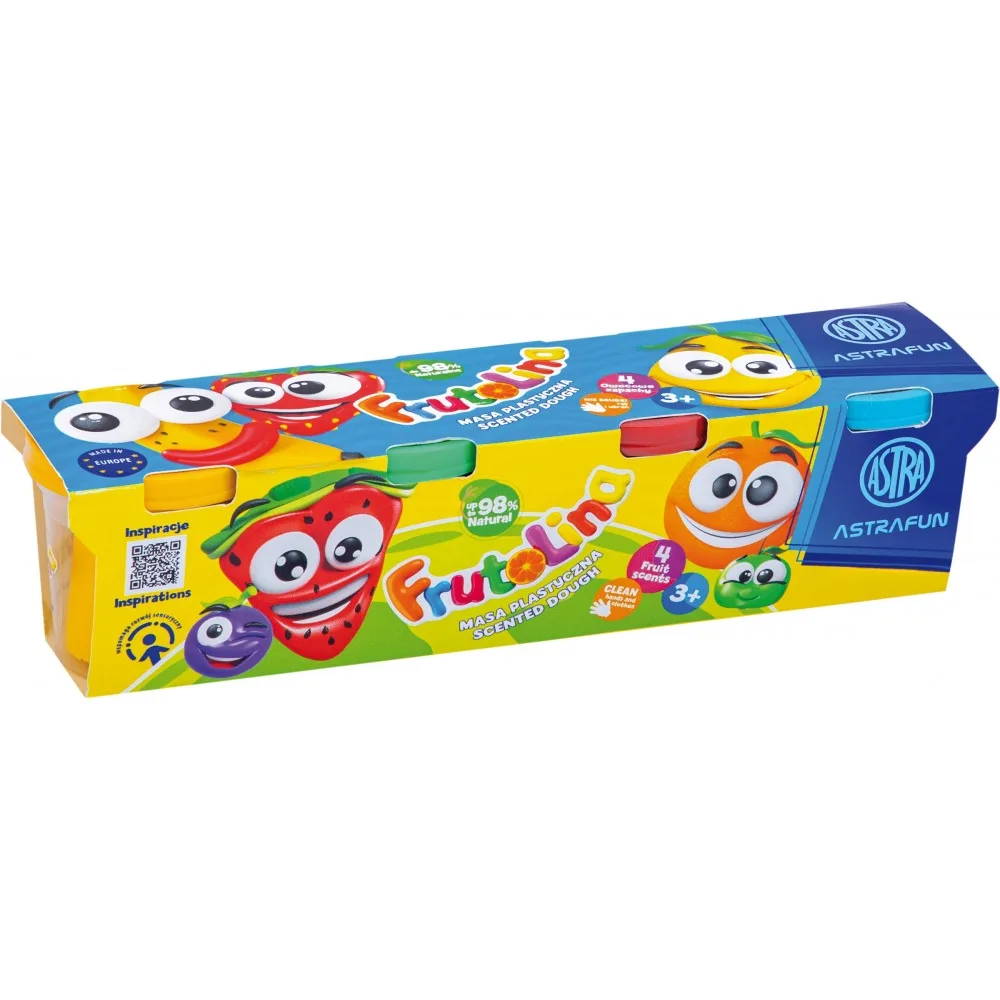 Комплект моделин в чаша, Astra, Frutolina, Ароматизиран, 4 цвята x 100 гр.