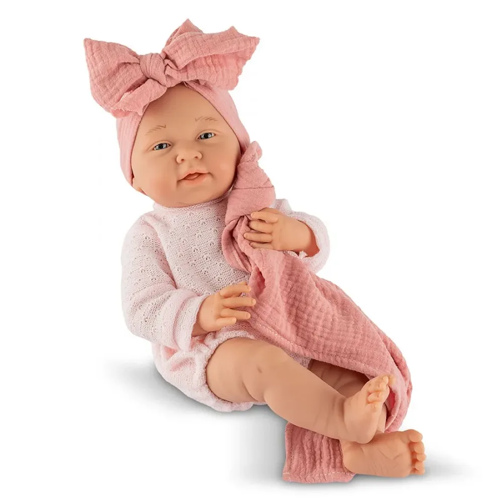Кукла бебе Мати с розово плетено гащеризонче и одеялце., 40 см
