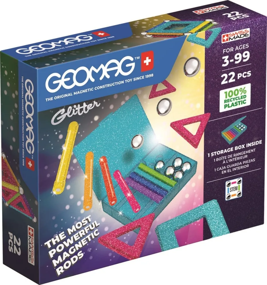 Магнитен конструктор, Geomag, Glitter Panels, 22 части